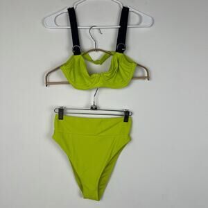 S / M Aerie bikini neon green Navy top and bottom swimsuit Bikini swimwear